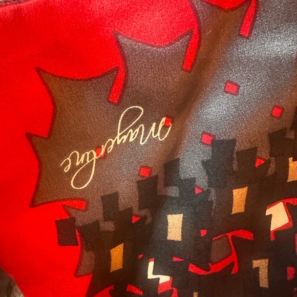 Mayerline Brussels Reversible Eool & Silk Scarf | 68”x12” | Red Grey Cream - Picture 6 of 7